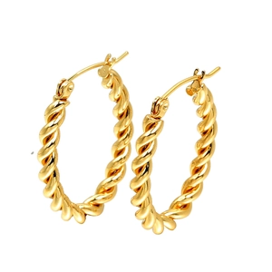 Boucles d'Oreilles Créoles Torsadées en Acier Inoxydable Plaque Or Style Français pour Femmes Bijoux d'Oreille Ovales en Forme de U