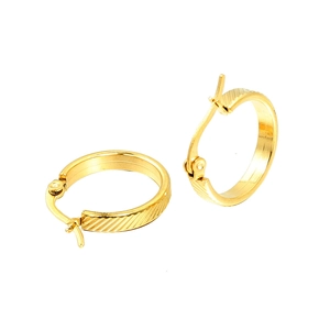 Boucles d'Oreilles Créoles en Acier Inoxydable Plaque Or pour Femmes Texture Diagonale Cercle Géométrique Bijoux Quotidiens