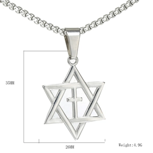 Silver hexagram star and cross stainless steel pendant necklace for men and women