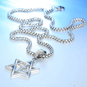 Silver hexagram star and cross pendant necklace with box chain for men and women