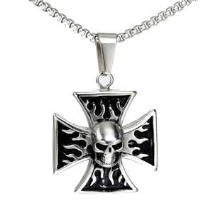 Collana con Pendente a Croce di Ferro e Teschio in Acciaio Inossidabile Punk Gothic per Uomo Gioielli Rock Vintage Biker