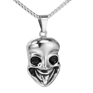 Collana con Ciondolo a Forma di Maschera di Teschio con Lingua Fuori in Acciaio Inossidabile Hip Hop Punk Street Uomo