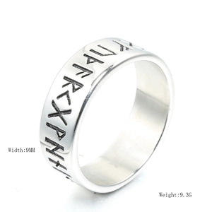 Viking Runic Stainless Steel Ring Nordic Hollow Letter Band Polished Retro Mystery Unisex Ring For Men Women Fashion Jewelry Gift