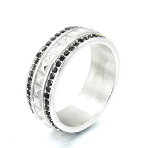 Vintage Punk Rock 316L Stainless Steel Ring For Men Wide Band Pyramid Studded Inlaid Black Rhinestone Gothic Fashion Jewelry Gift