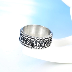 Vintage Viking rune stainless steel ring with bear claw accents and braided edges