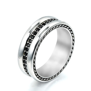 Titanium Steel Band Ring For Men Women Black Rhinestone Inlaid Twisted Edge Fashion Simple Unisex Couple Ring Jewelry Gift