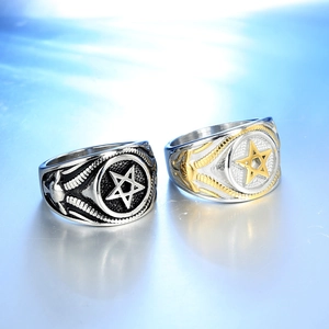 Retro hexagram rings in vintage silver and gold-plated contrast finishes for men