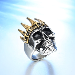 Retro Punk Kronen Totenkopf Ring für Herren aus silber-gold poliertem Edelstahl