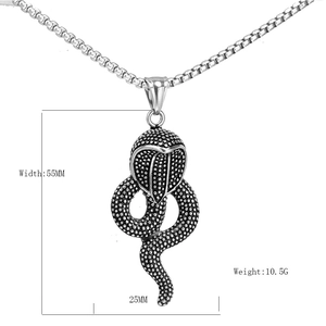 Retro stainless steel cobra snake pendant necklace with textured beads and box chain