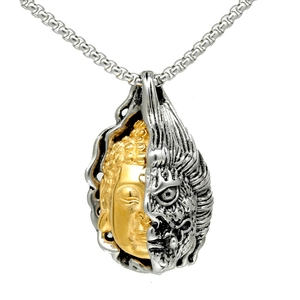 Vintage 316 Stainless Steel Buddha Demon Pendant Necklace For Men Retro Distressed Good And Evil Religious Amulet Neck Jewelry