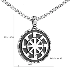 Retro Viking Kolovrat pendant necklace in black and silver with 40mm height and 30mm width