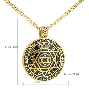 Pendentif hexagramme Viking doré avec symboles d'astrologie et dimensions
