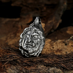 Retro stainless steel Buddha and Demon pendant necklace with oxidized vintage finish