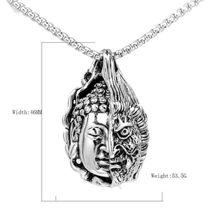 Detailed view of Buddha and Demon titanium steel pendant with 46mm width and 53.5g weight