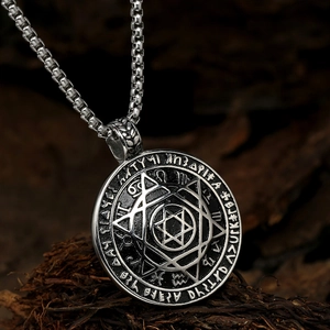 Pendentif hexagramme Viking vintage en acier inoxydable avec gravures de runes