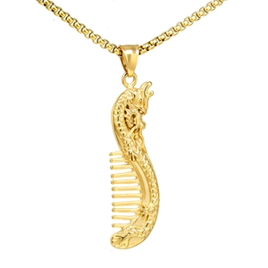 Goldener Drachen-Haarkamm-Anhänger im Hip-Hop-Stil mit robuster Boxkette