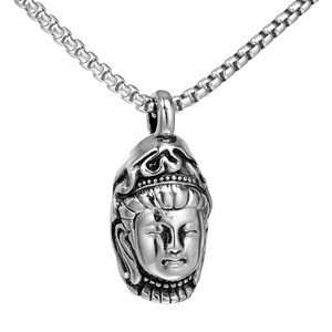 Collier Pendentif Tête de Bouddha en Acier Inoxydable Vintage Statue de Bouddha Religieuse Rétro Bijoux Plaqué Or Argent Homme Femme