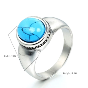 Vintage stainless steel men's ring with 13mm turquoise stone and bead detailing