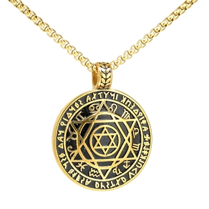 Collier Pendentif Hexagramme Viking en Acier Inoxydable pour Hommes Symboles Astrologiques Mystiques Rétro Punk Étoile de David Bijoux Amulette