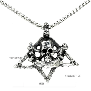 Hip hop skull pendant necklace with square box chain in vintage punk stainless steel style