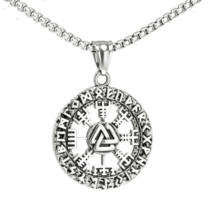 Retro Viking Odin Valknut Pendant Stainless Steel Runic Vegvisir Compass Hollow Round Pendant For Men Nordic Mythology Jewelry