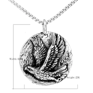 Collier pendentif aigle vintage avec médaillon rond de 42mm et chaîne pour hommes