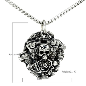 Men's hip hop punk skull pendant necklace in silver stainless steel with box chain