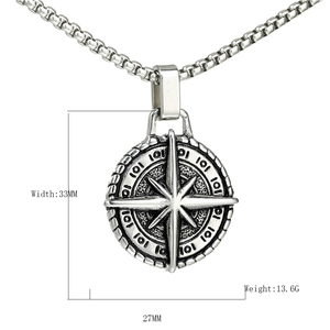 Collier pendentif étoile boussole rétro en acier inoxydable vintage avec chaîne carrée