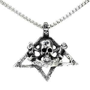 Gothic Punk Men's Stainless Steel Skull Pendant Necklace Retro Distressed Pentagram Skull Head Crossbones Pendant Jewelry Accessory
