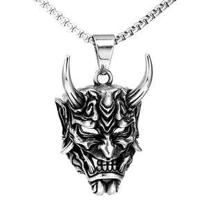 Retro Stainless Steel Hannya Mask Pendant Necklace For Men Hip Hop Demon Head Bull Head Gothic Jewelry Large Small Pendant