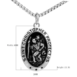 Saint Christopher stainless steel pendant necklace with dimensions 40mm by 26mm