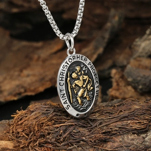 Collier pendentif Saint Christophe vintage avec chaîne à mailles carrées pour homme