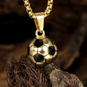 Collier ballon de football en acier inoxydable doré pour hommes et femmes sport