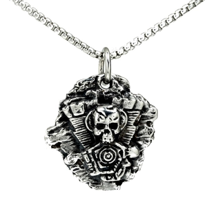 Punk Retro Mechanical Engine Skull Pendant Necklace Stainless Steel Distressed Biker Hip Hop Jewelry For Men