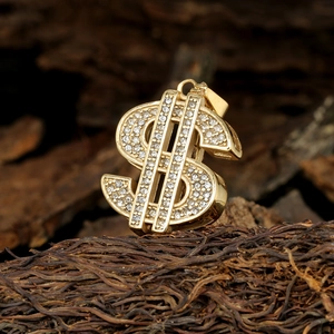 Pendentif signe dollar style hip-hop doré orné de strass brillants pour hommes