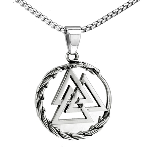Collier Pendentif Valknut Viking Nordique Vintage pour Hommes en Acier Inoxydable Triangle Géométrique Bijoux Rétro