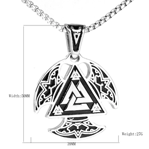 Nordic Viking Valknut pendant in silver stainless steel with size and weight dimensions