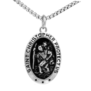 Pendentif Saint Christophe Vintage en Acier Inoxydable Seul Sans Chaîne Amulette Ovale Religieuse Patron des Voyageurs Bijoux Homme Femme
