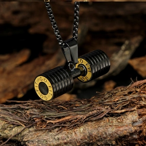 Collier haltère pour homme avec pendentif Go Fit et chaîne en acier noir