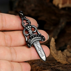 Retro stainless steel double-sided sword pendant with Soldier engraving for men and women