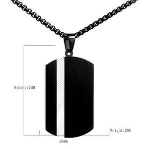 Collier plaque militaire en acier inoxydable noir avec texture alvéolée argentée