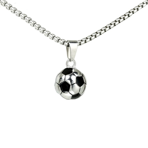 Collier avec pendentif ballon de football en acier inoxydable poli pour homme et femme