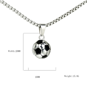 Collier avec pendentif ballon de foot en acier inoxydable et chaîne box pour homme et femme