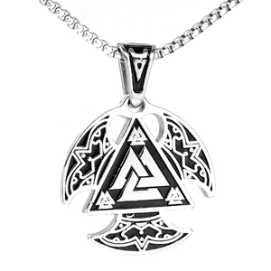 Nordic Viking Valknut Pendant Necklace For Men Stainless Steel Geometric Rune Triangle Knot Vintage Mythical Jewelry Box Chain Neckwear