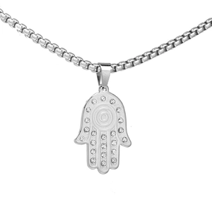 Stainless Steel Hamsa Hand Pendant Only (Without Chain) Hip Hop Religious Hand Of Fatima Rhinestone Pendant For Men Women Jewelry