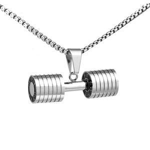 Pendentif Haltère Fitness pour Hommes Acier Inoxydable Gravé Go Fit Thème Musculation Hip Hop Bijoux Pendentif Seul