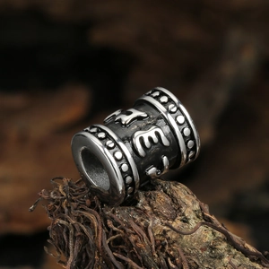 Rétro Acier Inoxydable Mantra à Six Caractères Cylindre Pendentif Collier Vintage Religieux Om Mani Padme Hum Baril Bijoux