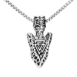 Vintage Stainless Steel Viking Valknut Odin Rune Arrowhead Pendant Necklace Nordic Mythology Retro Men Jewelry