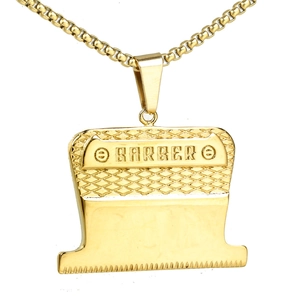 Collier pour hommes en acier inoxydable doré avec pendentif tondeuse de barbier et chaîne