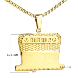 Collier avec pendentif tondeuse de barbier en acier inoxydable doré et chaîne vénitienne